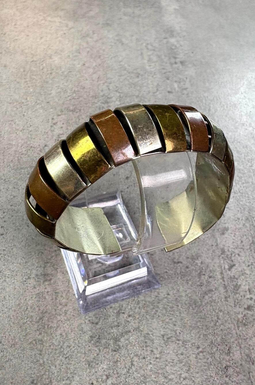 Vintage Metales Casados Cuff Bracelet, Mexican Mixed Metal Modernist Bangle